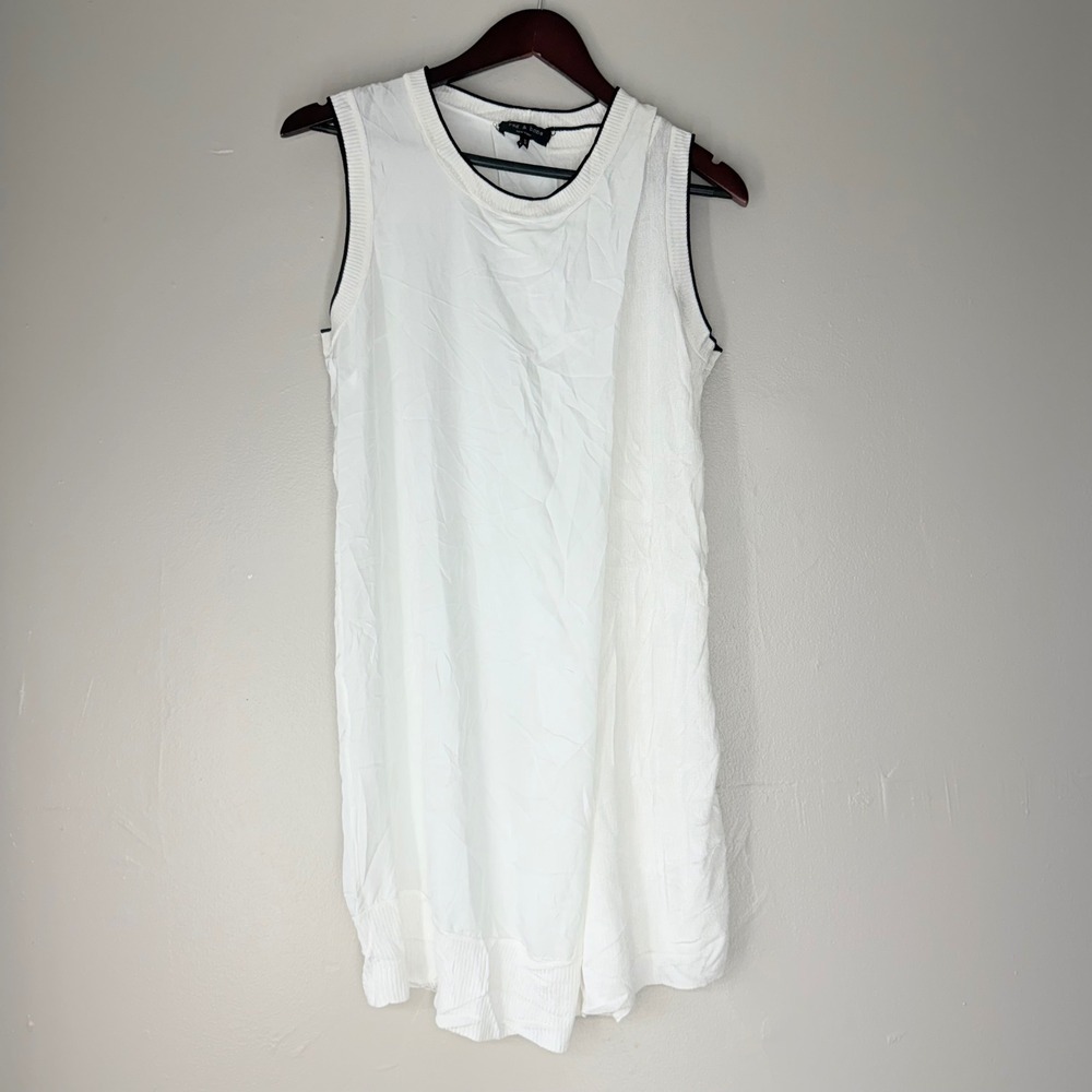 Rag & Bone White Sleeveless Mixed Media Ribbed Trim Shift Mini Dress Medium